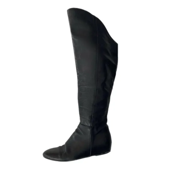Genuine Leather Over Knee Black Boots Made in Italy Women's Size 7.5/38
