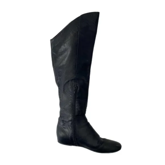 Genuine Leather Over Knee Black Boots Made in Italy Women's Size 7.5/38