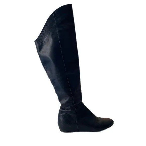 Genuine Leather Over Knee Black Boots Made in Italy Women's Size 7.5/38