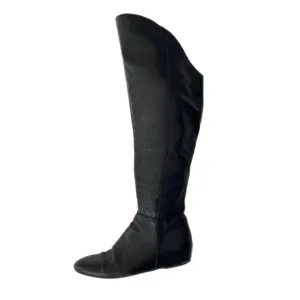 Genuine Leather Over Knee Black Boots Made in Italy Women's Size 7.5/38