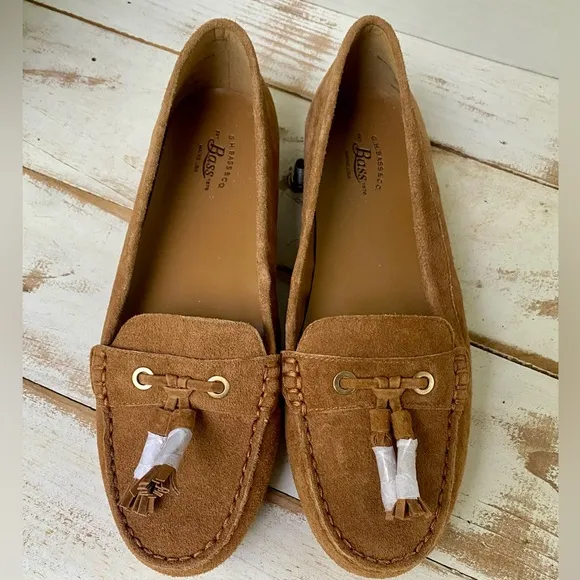 G.H. BASS Bonnie loafers honey tan suede leather sz 6.5 M NWOB moccasins slip-on