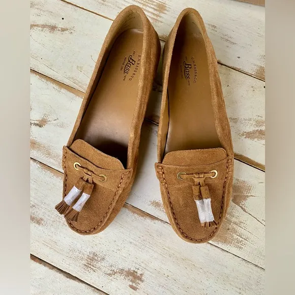G.H. BASS Bonnie loafers honey tan suede leather sz 6.5 M NWOB moccasins slip-on