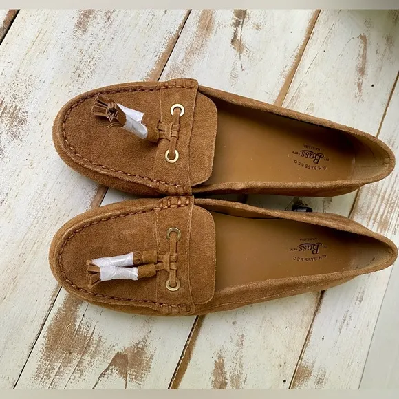 G.H. BASS Bonnie loafers honey tan suede leather sz 6.5 M NWOB moccasins slip-on