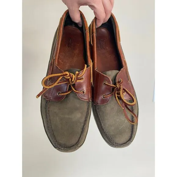 GH Bass Co Boat Dock Shoes Men's Size 10.5 Leather Slip-On Lace Up R482 2 Eyelet