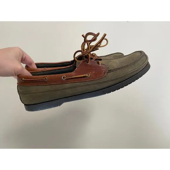 GH Bass Co Boat Dock Shoes Men's Size 10.5 Leather Slip-On Lace Up R482 2 Eyelet