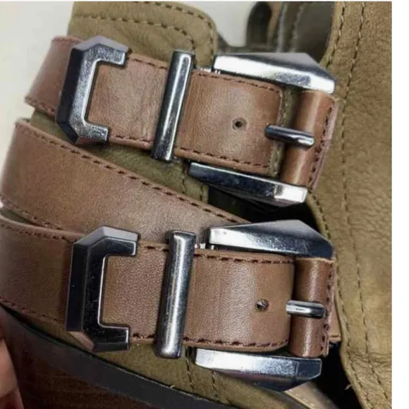 Gianni Bini Leather heeled Boots Strappy Buckle Detail