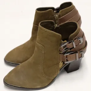 Gianni Bini Leather heeled Boots Strappy Buckle Detail