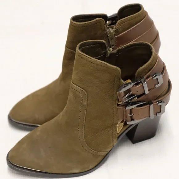 Gianni Bini Leather heeled Boots Strappy Buckle Detail