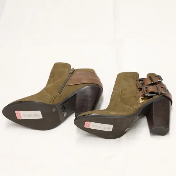 Gianni Bini Leather heeled Boots Strappy Buckle Detail