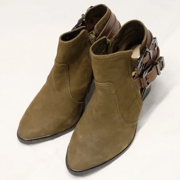 Gianni Bini Leather heeled Boots Strappy Buckle Detail