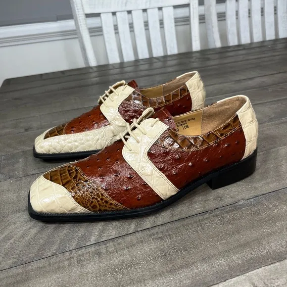 Giorgio Brutini Two Tone Square Toe Ostrich And Crocodile Leather Shoes Sz 10