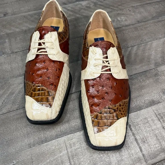 Giorgio Brutini Two Tone Square Toe Ostrich And Crocodile Leather Shoes Sz 10