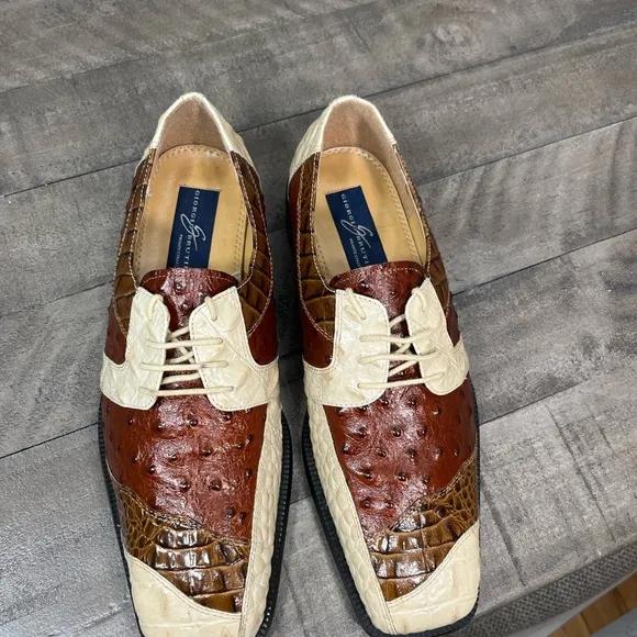 Giorgio Brutini Two Tone Square Toe Ostrich And Crocodile Leather Shoes Sz 10