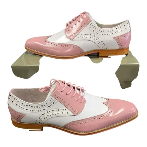 GIOVANNI MEN'S PINK/ WHITE LEATHER WING TIP DRESS SHOE. TROY.