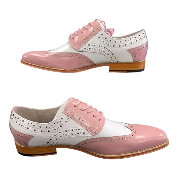 GIOVANNI MEN'S PINK/ WHITE LEATHER WING TIP DRESS SHOE. TROY.