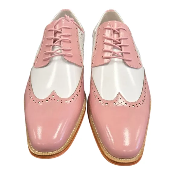 GIOVANNI MEN'S PINK/ WHITE LEATHER WING TIP DRESS SHOE. TROY.