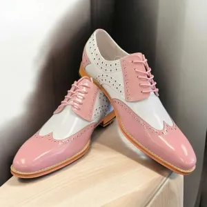 GIOVANNI MEN'S PINK/ WHITE LEATHER WING TIP DRESS SHOE. TROY.