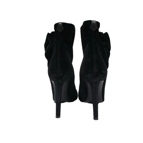 GIUSEPPE ZANOTTI Black Velvet Appliqué Floral Ankle Booties Heeled Boots EU 35