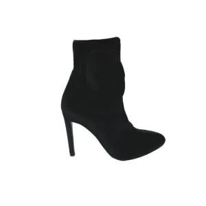 GIUSEPPE ZANOTTI Black Velvet Appliqué Floral Ankle Booties Heeled Boots EU 35