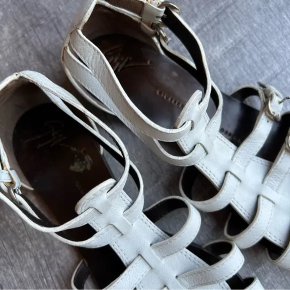 Giuseppe Zanotti Gladiator White Leather Flats Made Italy 37