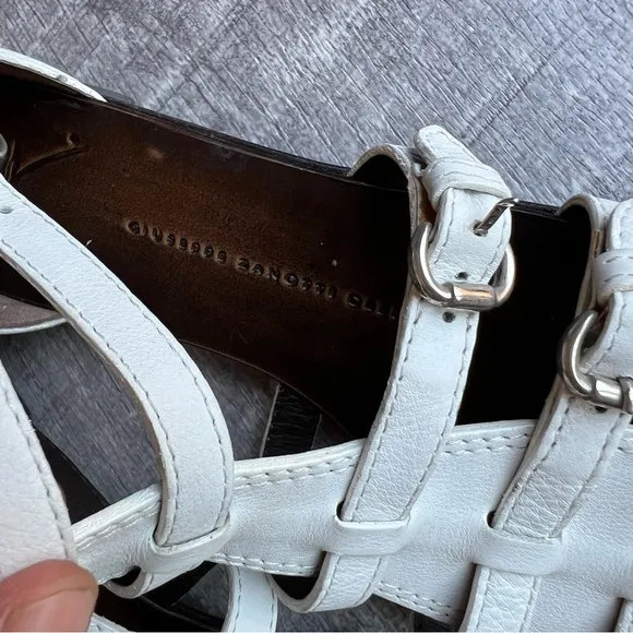 Giuseppe Zanotti Gladiator White Leather Flats Made Italy 37