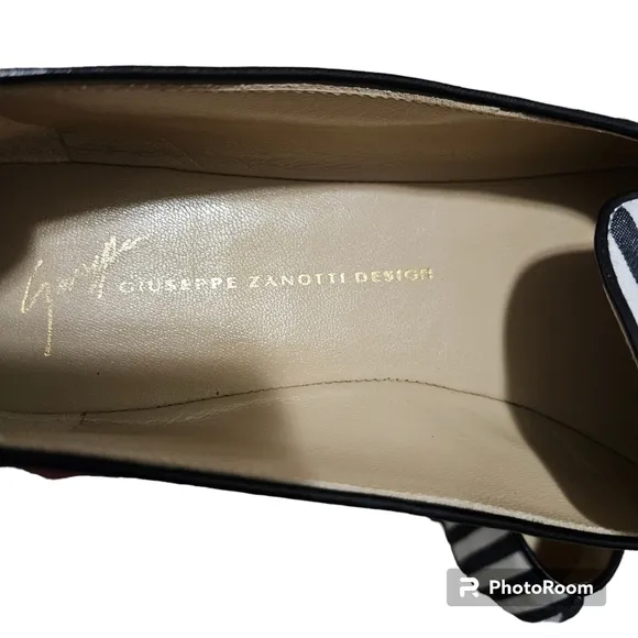 Giuseppe Zanotti Leather-Trimmed Striped Loafers Flats size 37