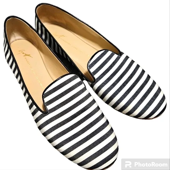 Giuseppe Zanotti Leather-Trimmed Striped Loafers Flats size 37