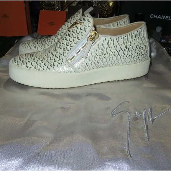 Giuseppe Zanotti Python Embossed Italian Leather Devon Skate Shoes Sneakers 39 8