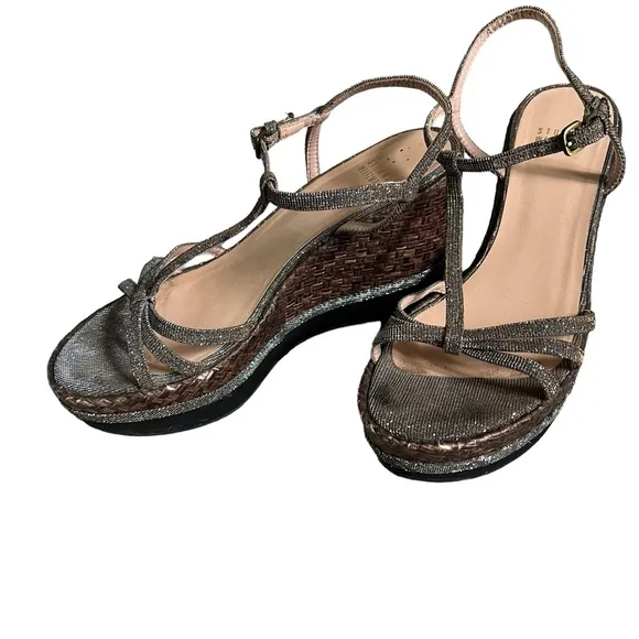 Glam Stuart Weitzman Velocity Pyrite Nocturn Wedge Heels Strappy Platforms