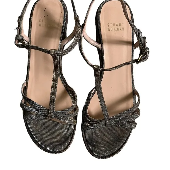 Glam Stuart Weitzman Velocity Pyrite Nocturn Wedge Heels Strappy Platforms