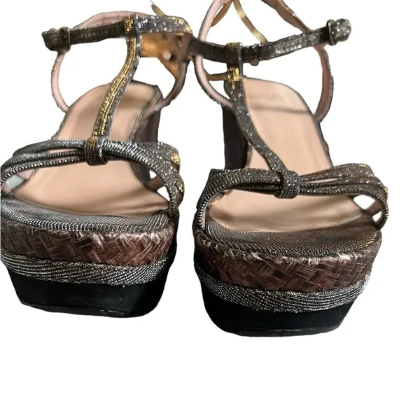 Glam Stuart Weitzman Velocity Pyrite Nocturn Wedge Heels Strappy Platforms