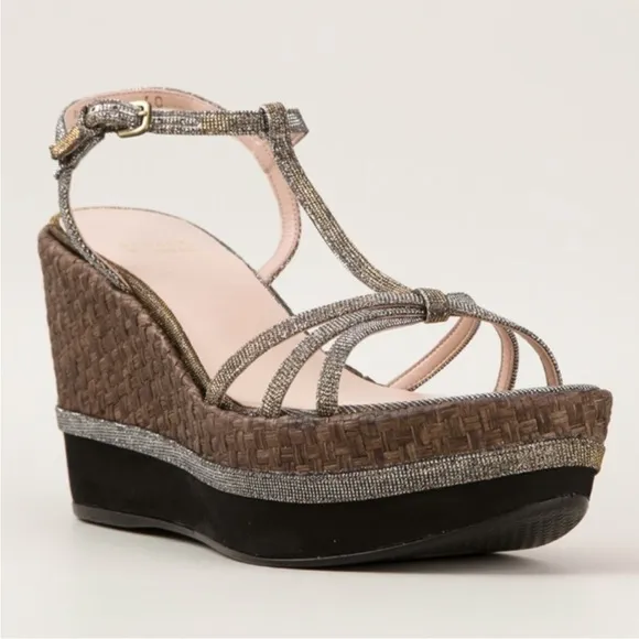 Glam Stuart Weitzman Velocity Pyrite Nocturn Wedge Heels Strappy Platforms