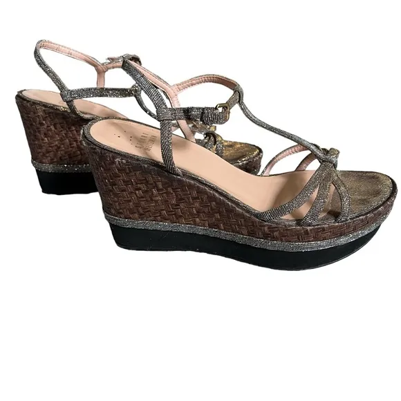 Glam Stuart Weitzman Velocity Pyrite Nocturn Wedge Heels Strappy Platforms