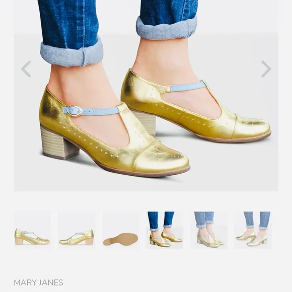 Gold and Blue Flats with Brogue Detailing