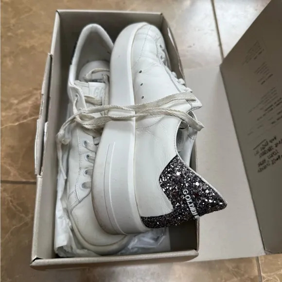 Golden Goose White and Black Wedge Shoes