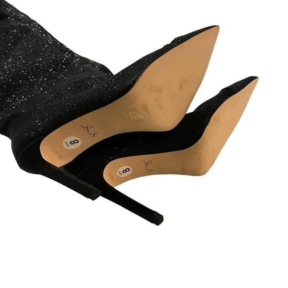 Good American The Weekend Thigh High Heel Boots Glitter Sparkle Pointy Toe