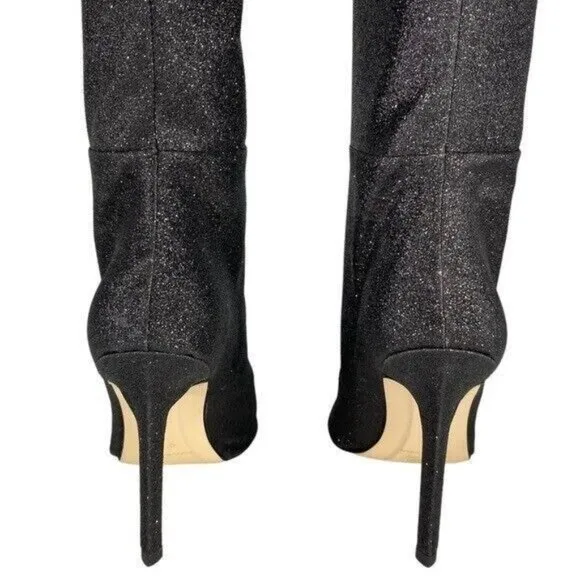 Good American The Weekend Thigh High Heel Boots Glitter Sparkle Pointy Toe