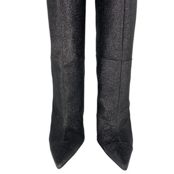 Good American The Weekend Thigh High Heel Boots Glitter Sparkle Pointy Toe