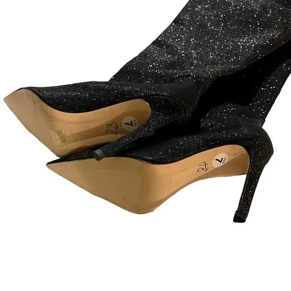 Good American The Weekend Thigh High Heel Boots Glitter Sparkle Pointy Toe