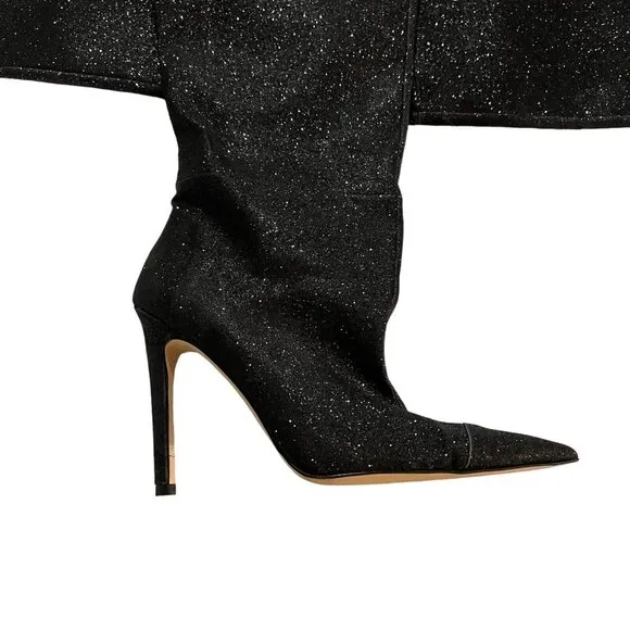 Good American The Weekend Thigh High Heel Boots Glitter Sparkle Pointy Toe