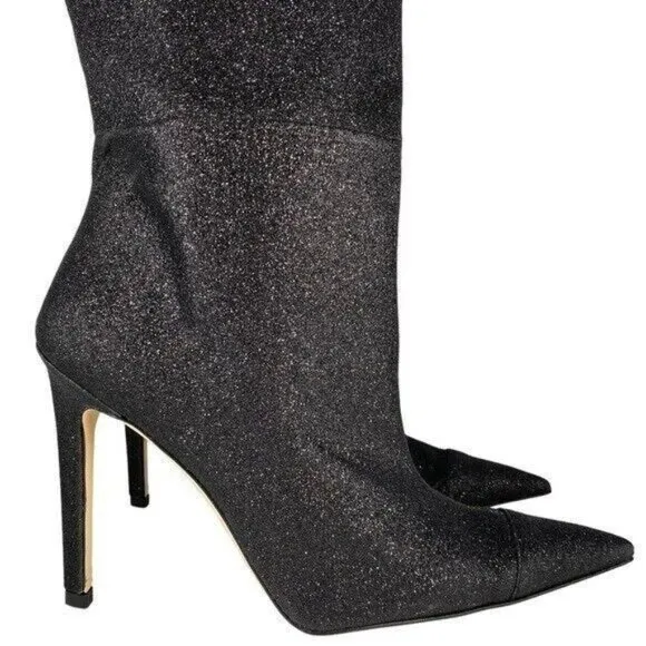 Good American The Weekend Thigh High Heel Boots Glitter Sparkle Pointy Toe