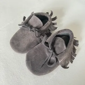 Gray Baby Moccasins crib footwear faux suede