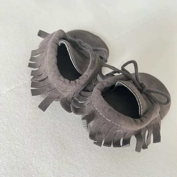 Gray Baby Moccasins crib footwear faux suede