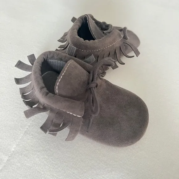 Gray Baby Moccasins crib footwear faux suede