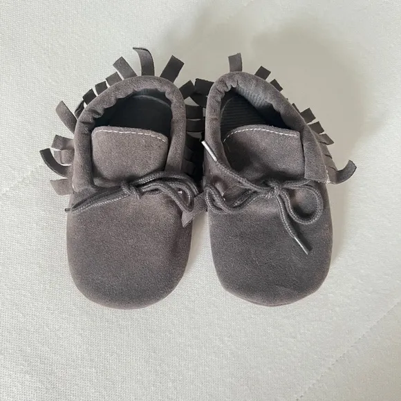 Gray Baby Moccasins crib footwear faux suede