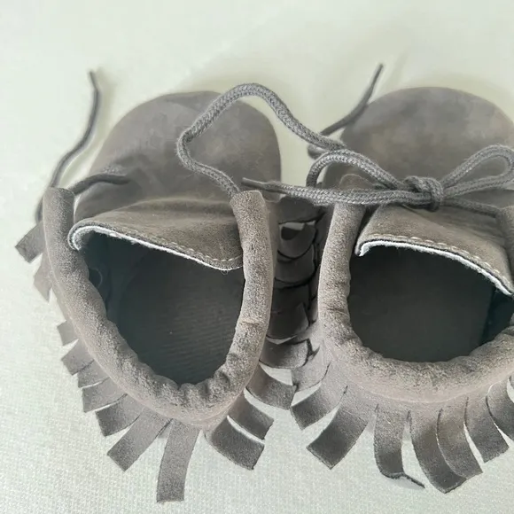 Gray Baby Moccasins crib footwear faux suede