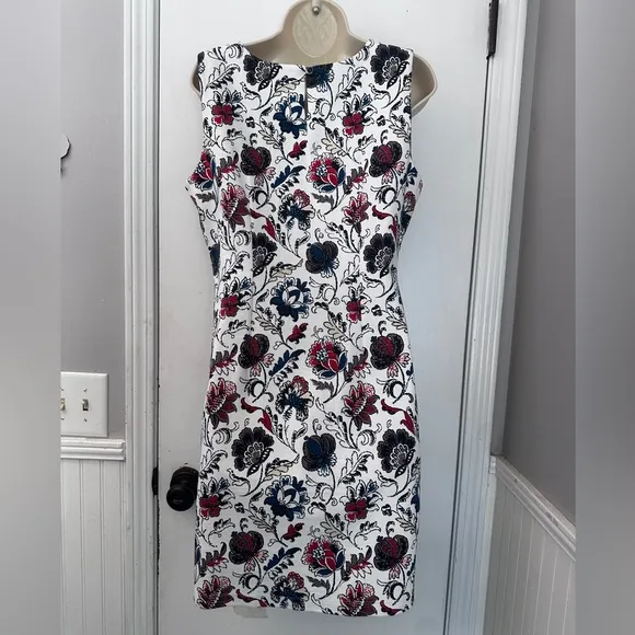 Grayson Women’s Size M Floral Sleeveless Dress White Red Blue Cotton Blend