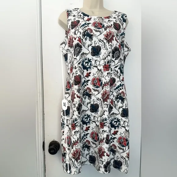 Grayson Women’s Size M Floral Sleeveless Dress White Red Blue Cotton Blend
