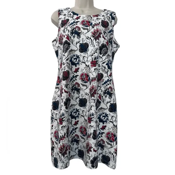 Grayson Women’s Size M Floral Sleeveless Dress White Red Blue Cotton Blend