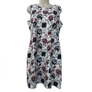 Grayson Women’s Size M Floral Sleeveless Dress White Red Blue Cotton Blend